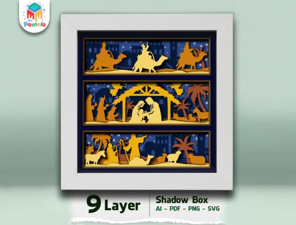 3D SVG Nativity Shadow Box for Christmas Web Design