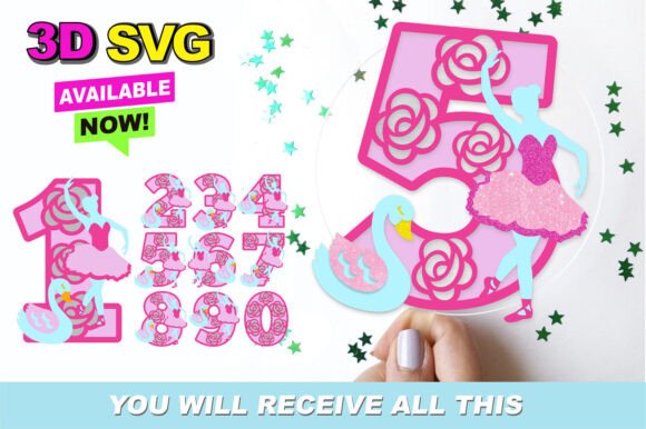 Ballerina and Swan Numbers 3D SVG for Birthdays