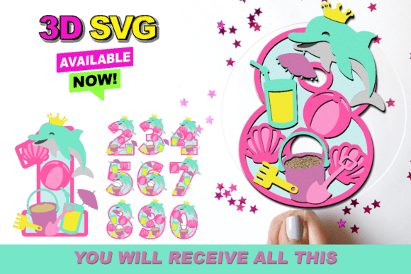 Beach Birthday Numbers 3D SVG for Shapes