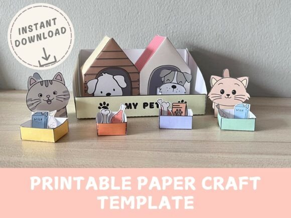 Pet Cat Dog House Paper Craft: 3D SVG for Paper Toys